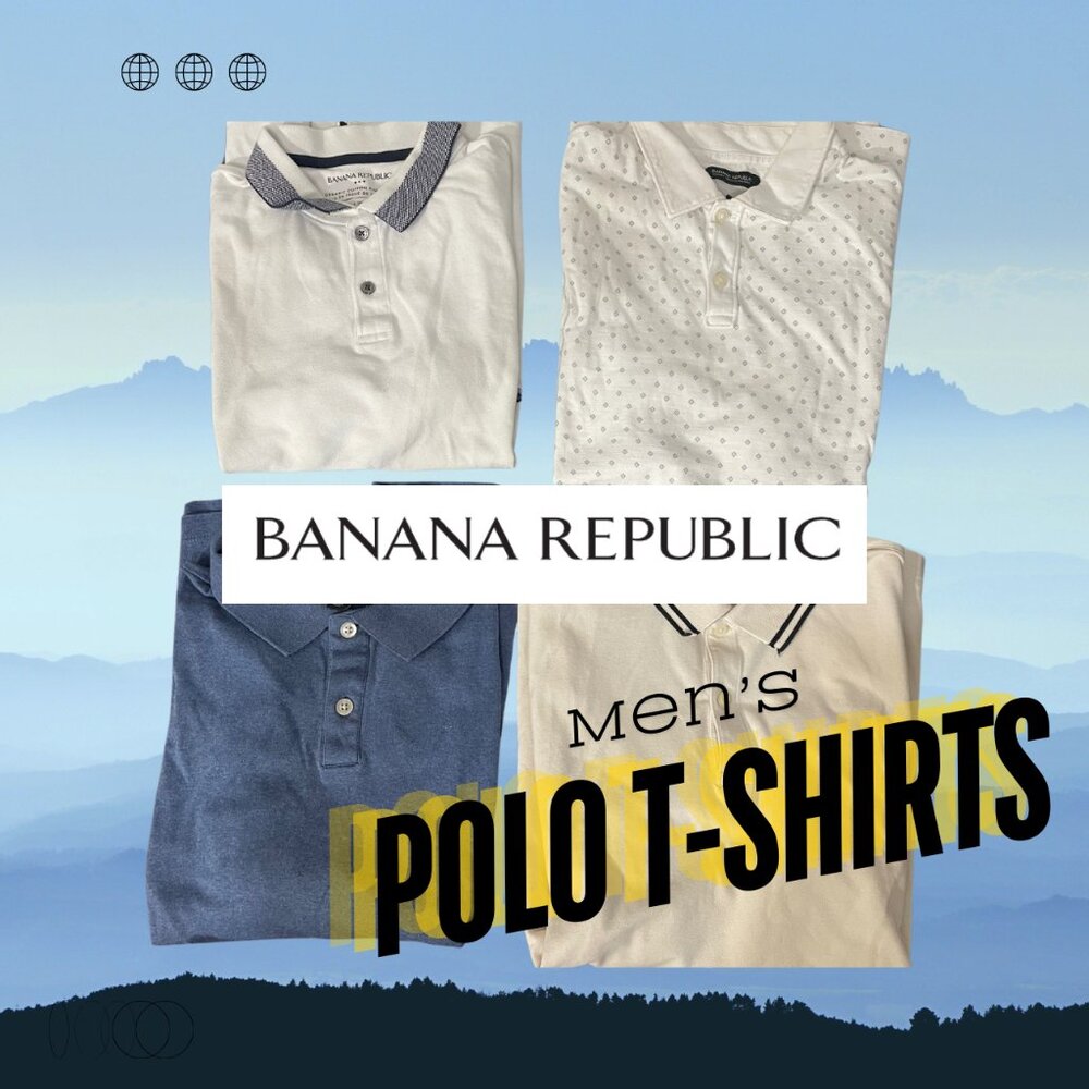4 Medium Men's Polo Banana Republic Shirts In Off-White, Blue, White and Pattern